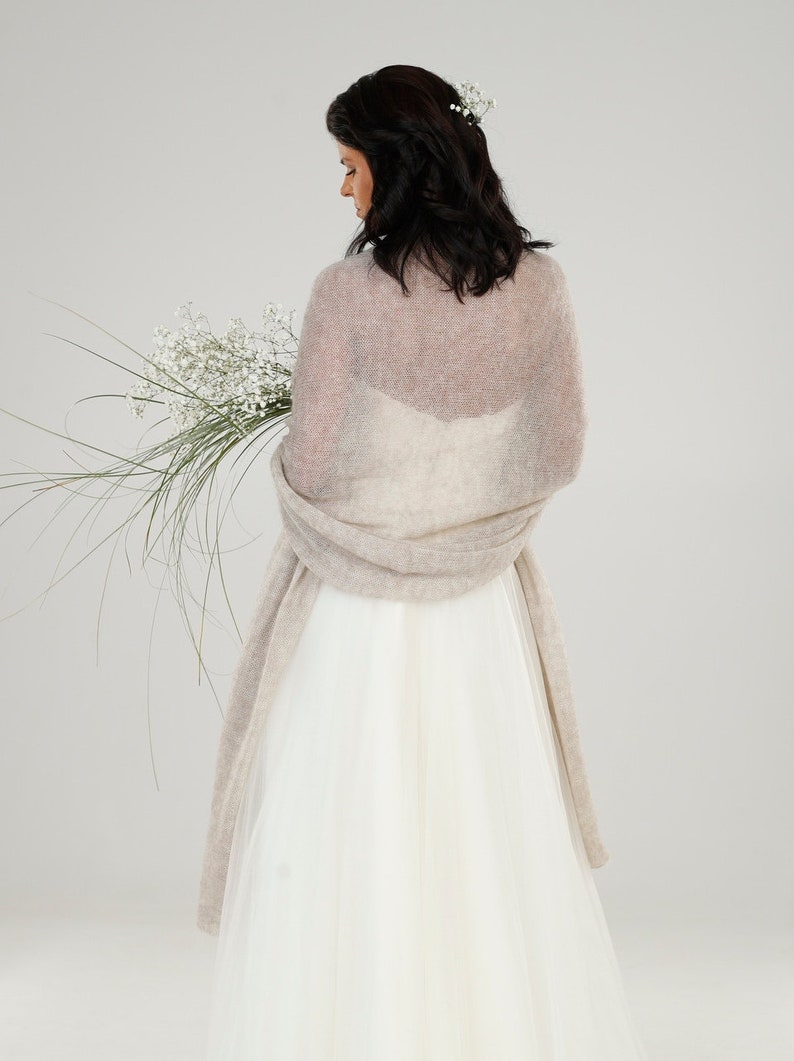 Châle cape de mariage, écharpe de mariage en mohair, châle de mariée, châle de mariage, écharpe de mariage, écharpe de mariée en mohair, écharpe pour une occasion spéciale, écharpe beige image 7