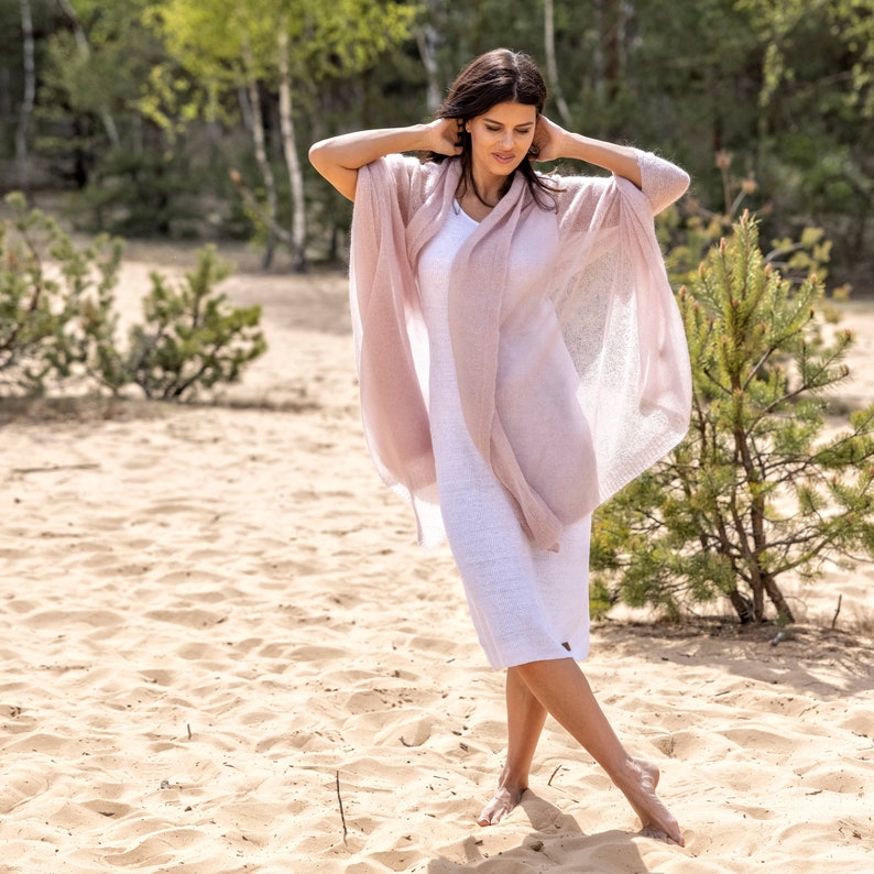 Corsica minimalist lightweight mohair scarf, extra wide, long and soft, dusty rose — By AGdesign