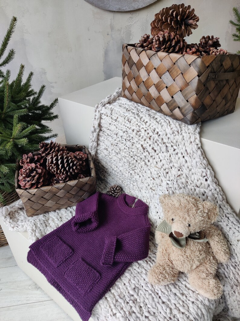 Knitted sweater, Wool sweater, Knitted wool sweater, Girl sweater, Alpaca sweater, Boy sweater, Gift, violet sweater, Christmas gift image 3