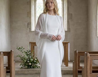 White bridal wedding mohair cardigan cape wrap shrug - bridal wedding cover