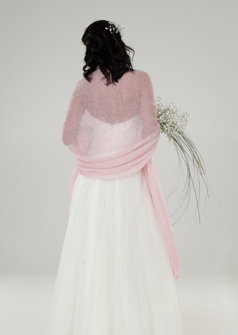 Wedding cape shawl, mohair wedding wrap, bridal shawl, wedding shawl, wedding wrap, bridal mohair wrap, special occasion wrap, pink wrap image 7