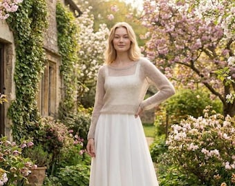 Beige bridal mohair sweater, Bridal cover up, lightweight wedding pullover, bridal cover up jumper, made to order