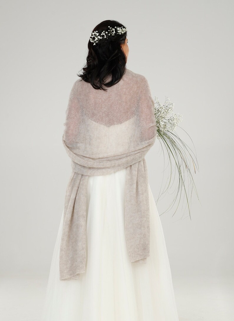 Châle cape de mariage, écharpe de mariage en mohair, châle de mariée, châle de mariage, écharpe de mariage, écharpe de mariée en mohair, écharpe pour une occasion spéciale, écharpe beige image 8