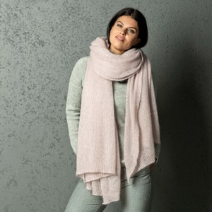 Corsica minimalist lightweight mohair scarf, extra wide, long and soft, dusty rose — By AGdesign