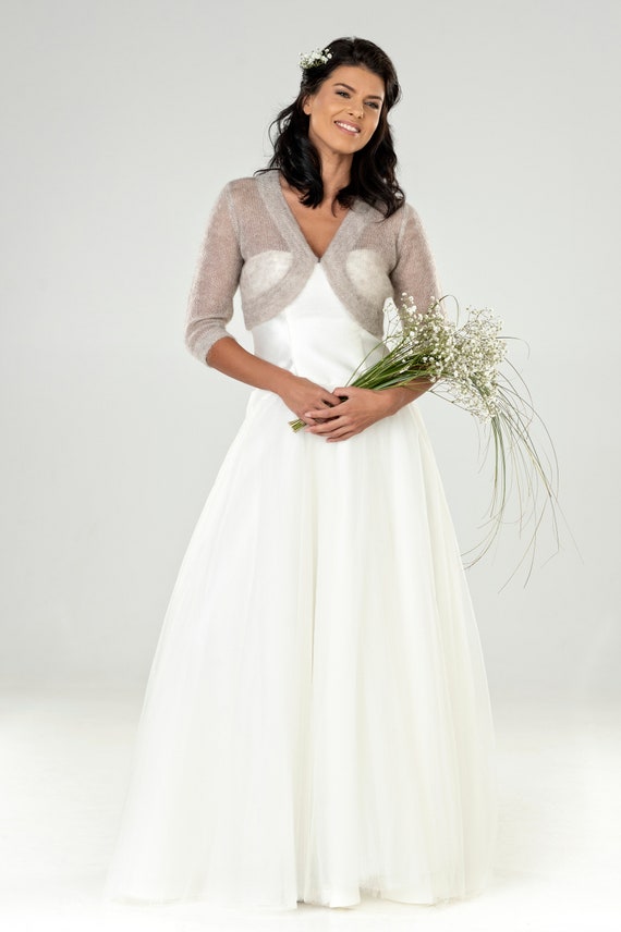 Beige bolero jacket wedding sale