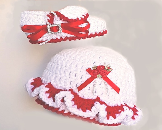 CROCHETED WHITE 100/% COTTON BABY GIRLS BOOTIES HEADBAND diamante shower gift