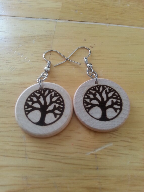 Tree of Life Circle Earrings on Surgical Steel Hooks