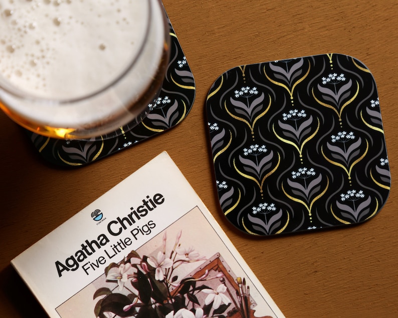 Hemlock Coaster Patterned Hard Wood Coaster Drinks & Cocktail Hour Inspired by Agatha Christie's Poisonous Plants image 2