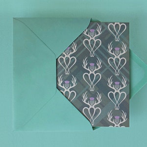 Scottish Luckenbooth greeting card (Green) – Tartan Blank A6 card – Valentines card – Scottish wedding card