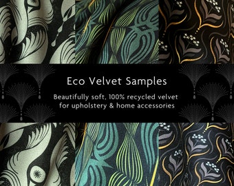 Recycled Velvet Fabric Samples – Eco Velvet made from 100% recycled materials – Perfect for light upholstery, curtains, home accessories