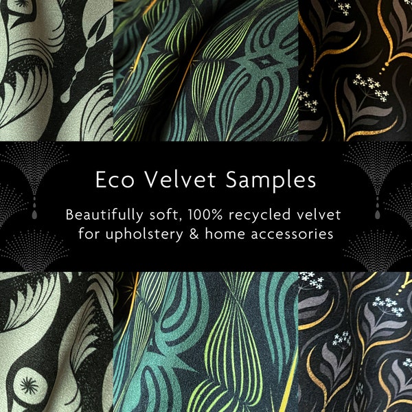 Recycled Velvet Fabric Samples – Eco Velvet made from 100% recycled materials – Perfect for light upholstery, curtains, home accessories