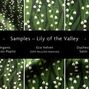 SAMPLES Lily of the Valley Fabric Organic Cotton Poplin Eco velvet Duchess Satin image 1