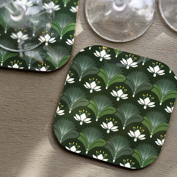 Cyanide Coaster – Patterned Hard Wood Coaster with High Gloss Top – Inspired by Agatha Christie Poisons