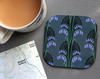 Bluebell Coaster – Patterned Hard Wood Coaster with High Gloss Top – Inspired by the Bluebell Steam Railway