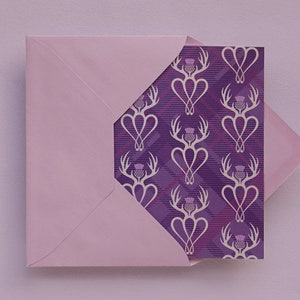 Scottish Luckenbooth greeting card – Purple Tartan Blank A6 card – Valentines card – Scottish wedding card