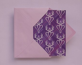 Scottish Luckenbooth greeting card – Purple Tartan Blank A6 card – Valentines card – Scottish wedding card