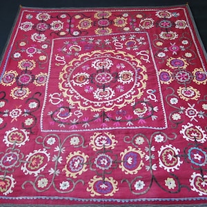 Vintage Uzbek suzani silk embroidery wall hanging