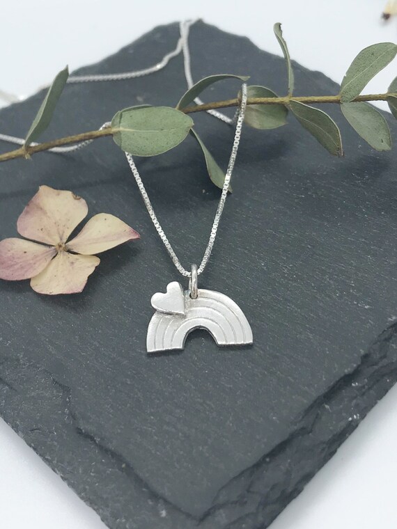 Silver Rainbow Necklace - Rainbow and Heart Necklace