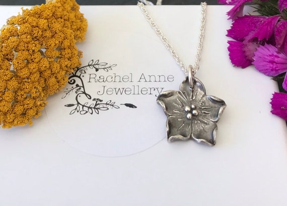 Silver flower necklace. Handmade flower pendant.