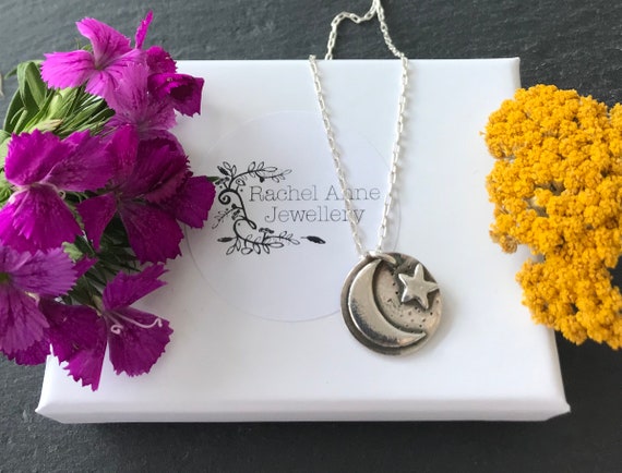 Moon and star necklace. Silver moon and star necklace. Christmas gifts