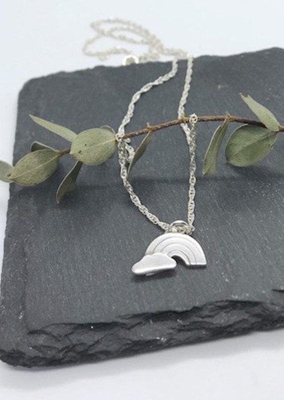 Silver Rainbow and Cloud Necklace - Mini Rainbow Necklace - Handmade Necklace