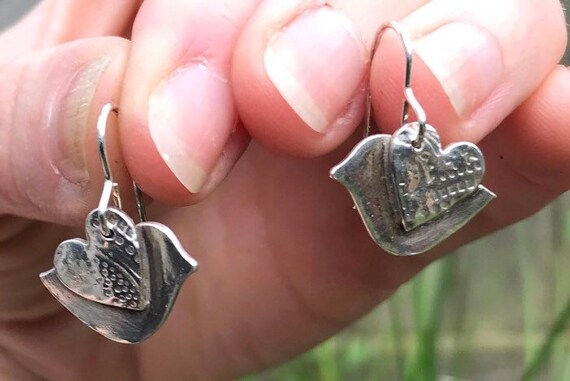 Silver bird dangle earrings. Handmade Bird earrings.