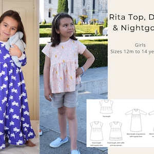 Rita Top, Dress & Nightgown PDF sewing pattern: girls English