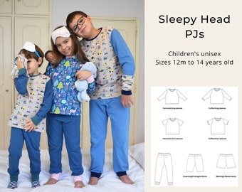 Sleepy Head PJs PDF sewing pattern: girls boys English