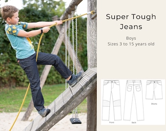 Super Tough Jeans shorts & pants PDF sewing pattern: boys girls English