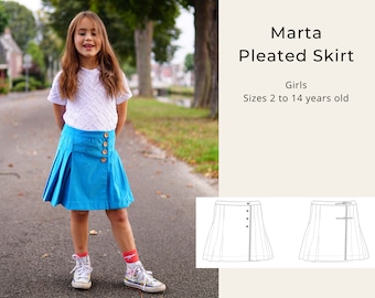 Marta pleated skirt PDF sewing pattern: school skirt girls English