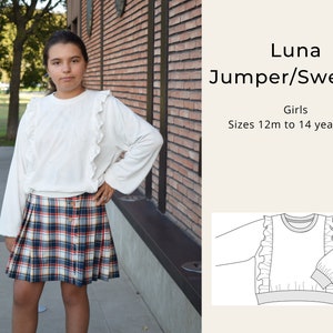 Luna Jumper Sweater Pullover PDF sewing pattern: girls English