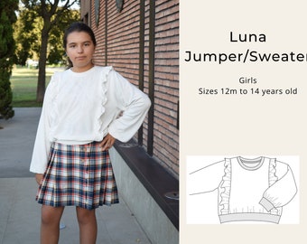 Luna Jumper Sweater Pullover PDF sewing pattern: girls English