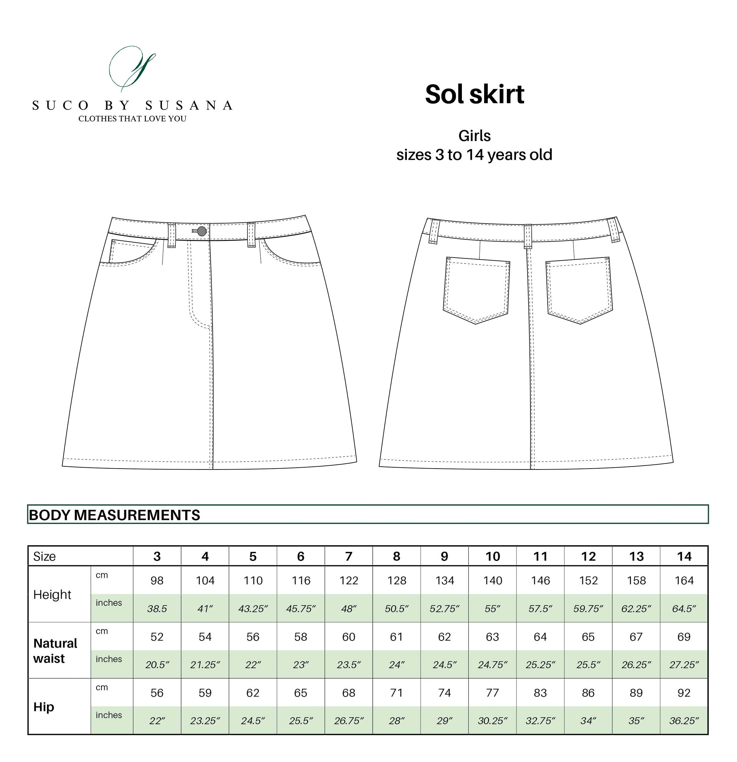 Sol Denim Skirt PDF Sewing Pattern: Girls English - Etsy