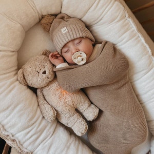 Gift for baby MOONIE BEAR ORIGINAL humming bear with lamp, Baby sleep aid Bedtime bear, Organic humming bear Brown teddy bear