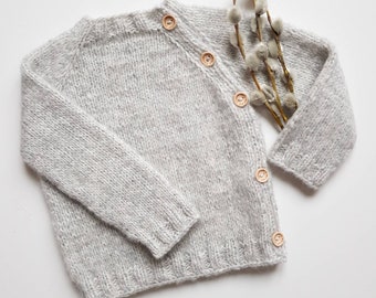 Knit baby cardigan Alpaca baby sweater Knit cardigan babies Gray baby sweater
