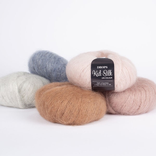 Fil de soie et de mohair pour enfant Drops, fil de soie kid mohair, fils à tricoter, fil de soie pour enfant mohair Garnstudio Drops design