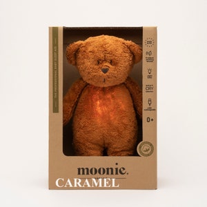Gift for baby MOONIE BEAR ORIGINAL humming bear with lamp, Baby sleep aid Bedtime bear, Organic humming bear Brown teddy bear image 5