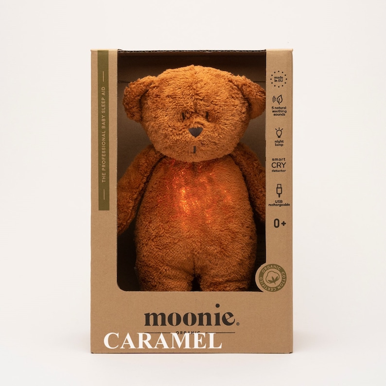 Gift for baby MOONIE BEAR ORIGINAL humming bear with lamp, Baby sleep aid Bedtime bear, Organic humming bear Brown teddy bear image 5