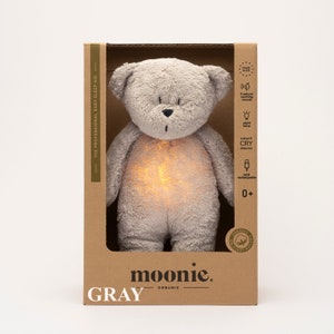 Gift for baby MOONIE BEAR ORIGINAL humming bear with lamp, Baby sleep aid Bedtime bear, Organic humming bear Brown teddy bear image 6