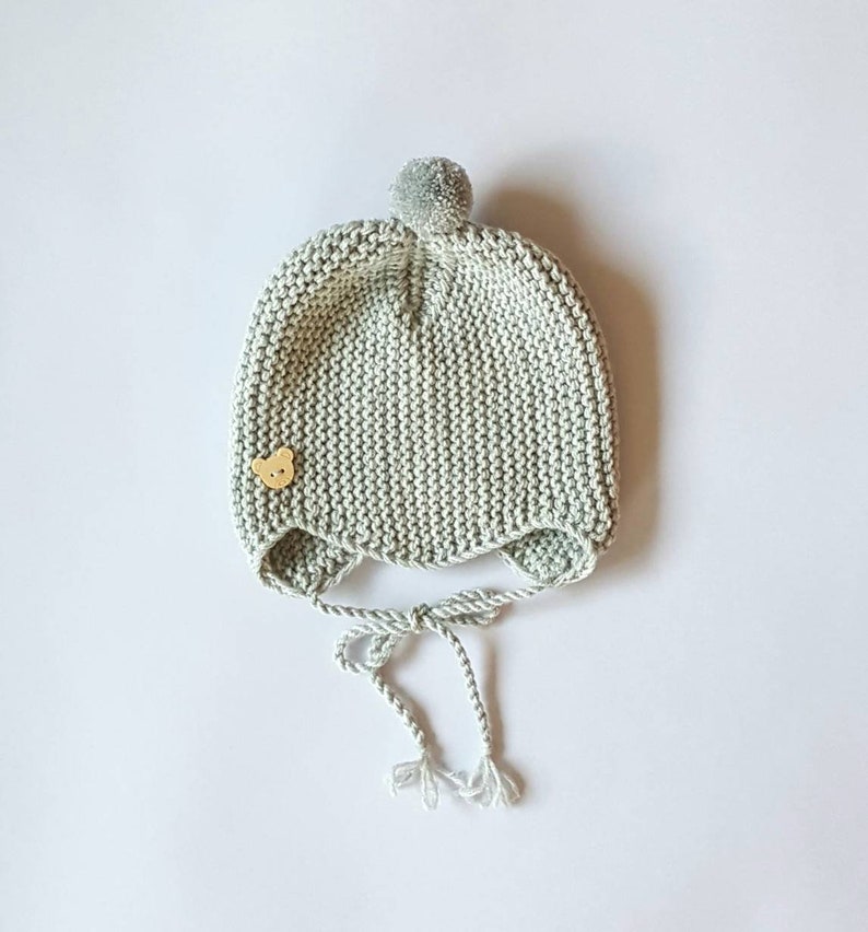 Bonnet bébé personnalisé Bonnet nouveau-né en tricot Bonnet en laine mérinos Light gray