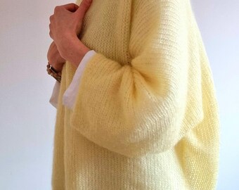 Mohair Strickjacke, Mohair Cardigan, Butter Yellow Sweater, Mohair
