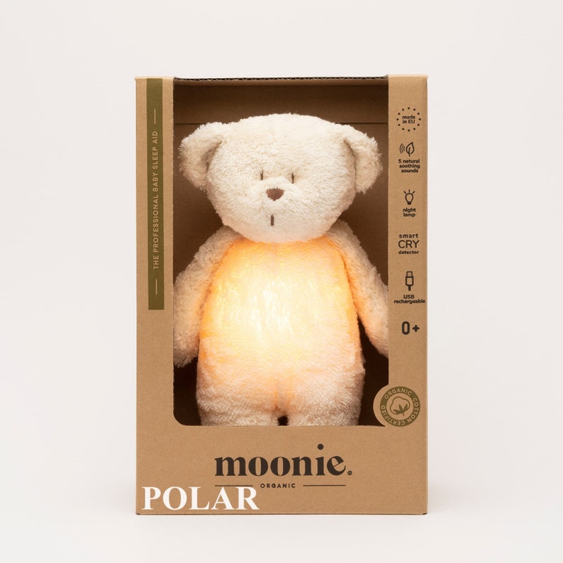 Gift for baby MOONIE BEAR ORIGINAL humming bear with lamp, Baby sleep aid Bedtime bear, Organic humming bear Brown teddy bear image 7