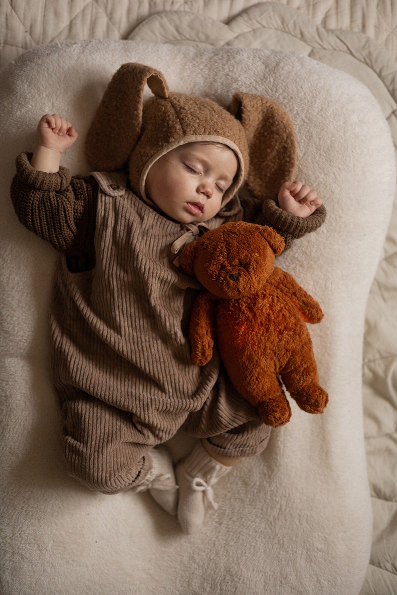 Gift for baby MOONIE BEAR ORIGINAL humming bear with lamp, Baby sleep aid Bedtime bear, Organic humming bear Brown teddy bear image 2