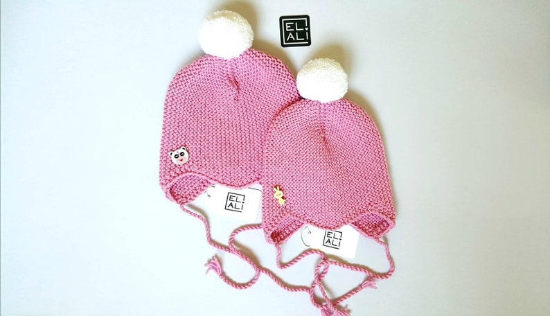 Bonnet bébé personnalisé Bonnet nouveau-né en tricot Bonnet en laine mérinos Rose