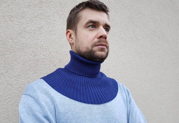 Neck Warmer Men, Knit Merino Wool Scarf, Turtleneck Dickie Blue - Etsy