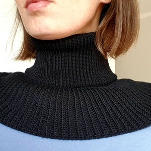 Turtleneck dickie black Knit scarf men Neck warmer black merino wool