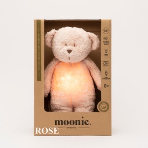Moonie organic humming bear Baby gift Bedtime bear Brown teddy bear Baby first bear with lamp Gift for baby Rose