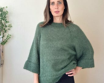 Mohair jumper with silk, green knitted mohair jumper, mohair silk sweater, women knit cardigan, fluffy jumper