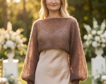 Boléro haussement d'épaules, boléro de mariée, pull court en mohair et soie, couverture de mariée, haussement d'épaules de mariée, boléro tricoté, cardigan de mariée, brautjacke