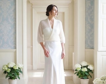 Bridal cover up Wedding mohair shrug Bolero shawl from mohair and silk, Knit wedding cardigan, mohair sweater for bridal, bridal cardigan